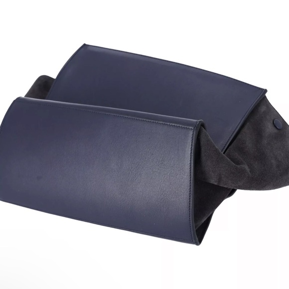 Celine Trapeze Medium Convertible Satchel Crossbody Suede Leather Blue Tan - Picture 11 of 12